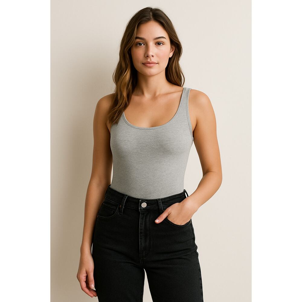 NWOT Naked Wardrobe Women's One Piece Bodysuit Sleeveless Scoop Neck Gray Size S